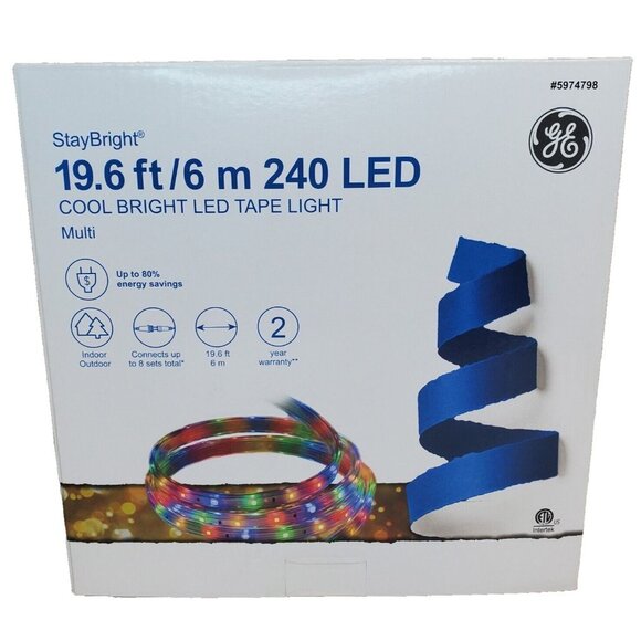 GE StayBright Multicolor LED Christmas 240 Light 19.6 ft Tape Lights Cool Bright - Picture 1 of 9